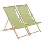 Harbour Housewares Folding Wooden Deck Chairs – Lime Green – Pack of 2 – Adults Traditional Foldable Reclining Outdoor Canvas Sun Lounger Chair Seat for Garden Patio, Beach, Camping