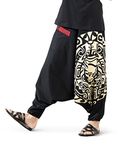 The Veshti Company Printed Harem Relaxed Pants For Men's Cotton Hippie Style Baggy Boho Yoga Pajama Pant With Pocket, Fate Weaver Black-Beige, M