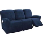 Stretch Velvet recliner couch covers 3 Seat, 8-piece with Pocket lazy boy reclining sofa slipcover Non Slip Armchair Covers For Kids Pets-navy blue-3 seater