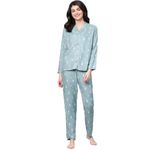 Drape In Vogue Cotton Night Suit with Christmas Tree Prints, Full Sleeves Night Wear Pyjama Set for Women/Girls (Color - Grey)