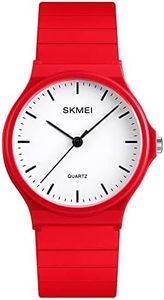 Simple Design Analog Watch with Silicone Band for Men/Women Student Watches (Men, Red)