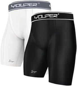 Youper Athletic Supporter Underwear, Compression Shorts w/Cup Pocket, Adult Sizes, Black/White 2-pack, X-Large