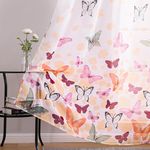 WUBODTI Butterfly Sheer Curtains for Girls Room 2 Panels 79 inch Long, Cute Colorful Butterflies Printed Voil Semi Sheer Curtain Rod Pocket Pretty Gauze Drapes for Bedroom Living Room Nursery