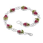 Shrieking Violet 925 Sterling Silver Oval Links Real Flower Bracelet - Rose (Red)