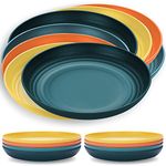 Kyraton 23 cm Large Deep Plastic Plates 8 Pieces, Unbreakable and Reusable Light Weight Dinner Plates Pasta and Dumpling Bowl Microwave Safe BPA Free Dishwasher Safe (Mutil Color)