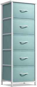 Sorbus Fabric Dresser for Kids Bedroom - Chest of 5 Drawers, Tall Storage Tower, Clothing Organizer, for Closet, for Playroom, for Nursery, Steel Frame, Fabric Bins - Wood Handle (Aqua)