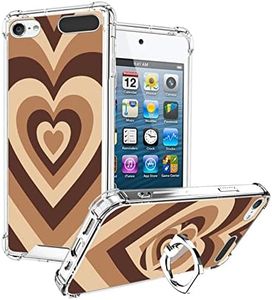 OOK Compatible with iPod Touch5/6/7 Generation Case Ring Holder for Girls Woman,Soft TPU Bumper PC Back Shockproof Protective Case-Brown Loveheart