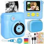 Instant Print Camera for Kids,Christmas Birthday Gifts for Girls Boys Age 3-12, HD Digital Video Cameras for Toddler, 16x Digital Zoom, 2.4" Screen with Storage Bag,32GB SD Card (Blue)