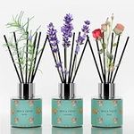 Reed Diffuser Set of 3, binca vidou Lavender, Rose, Vanilla Fragrance Reed Oil Diffuser Set with Rattan Reeds for Office Bathroom Living Room 50ml