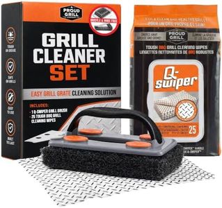 Q-Swiper BBQ Grill Cleaner Set - 1 BBQ Brush with Scraper and 25 BBQ Grill Cleaning Wipes. Bristle Free & Wire Free. Safe Way to Remove Grease and Grime for A Clean and Healthy Grill!