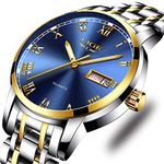 Mens Watches Stainless Steel Waterproof Analog Quartz Watch Men Simple Business Dress Wristwatch Blue Clock