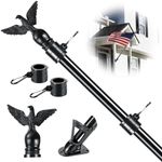 Flag Win 6FT Flag Pole Kit for House with Holder Bracket, Upgrade Stainless Steel Tangle Free Flagpole, Heavy Duty House Flag Pole Kit for 3x5 American Flag for Outside Porch,Outdoor,Boat (Black)