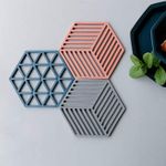 Crownish Silicone Trivets Mat, Dishwasher Safe, Non-Slip & Heat Resistant Hot Pot Pan Pads Holder for Table & Countertop - Teapot Kitchen Trivets Mat (Hexagon: 6.3"x 5.4" x 0.32", Multicolor) (3)