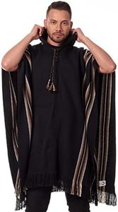 INTI ALPACA Alpaca Hooded Poncho for Men - Warm and soft - Cloak Cape, Black, One size