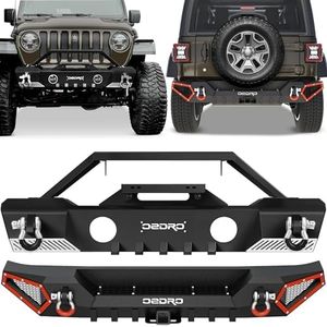OEDRO Front Rear Bumper: Compatible with Jeep Wrangler 2018-2025 JL & Unlimited JLU (2/4 Doors) - Front Guard w/Fog Light Hole & Winch Plate Back Bumper w/Hitch Receiver