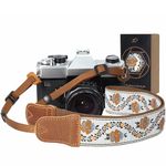 PADWA Camera Strap - 1.5" Cowhide Head Shoulder Neck Strap,Vintage Woven Multi-color Camera Straps for Cameras and Binoculars,Cute Adjustable Thin Strap for Adults & Kids(Yellow Jacquard）