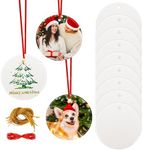 Joyclub 12 PCS 3'' Sublimation Ornament Blanks Ceramic Sublimation Christmas Ornaments Bulk Round White Ornaments for Personalized Xmas Tree Ornament Home Decor DIY Crafts