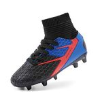 DREAM PAIRS Boys Girls Soccer Football Cleats Shoes(Toddler/Little Kid/Big Kid),Size 4 Big Kid,Black/Royal Blue/RED,HZ19002K