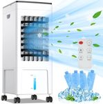 SHAVINGFUN Air Cooler for Home,Portable Air Conditioner with Remote Control and LED Display,8H Timer,8 L Water Tank with 4 Ice Packs,Adjustable Speeds,60° Oscillation,High Cooling Efficiency for Room