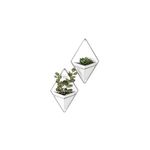 Umbra Trigg Hanging Planter Vase & Geometric Wall Decor Concrete Container - Great for Succulent Plants, Air Plant, Mini Cactus, Faux Plants and More, Set of 2, Small, White/Nickel