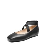 DREAM PAIRS Women's Ballet Flats, Comfortable Slip-on Square Toe Dolly Dress Shoes with Elastic Ankle Cross Strap,Size 7,Black-Pu,SDFA2401W