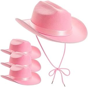 Zodaca 4-Pack Pink Cowboy Hats for Girls - Cute Felt Cowgirl Hats for Costume, Dress Up Party (One Size Fits All)