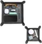 Navaris Square PU Leather Tray Set - Versatile Vanity or Bedside Table Organiser - Womens and Mens Coin, Key, or Valet Bowl - Stylish Storage Trays - Set of 2 - Black