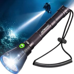 AKISONG Professional Scuba Diving Flashlight 6000 Lumens with USB Charger