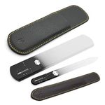 GERMANIKURE Glass Nail File Set - 2pc Czech Glass Fingernail File & Foot File in Leather Case, Ethically Made Professional Manicure & Pedicure Kit for Nail Care, Callous & Dry Skin Removal