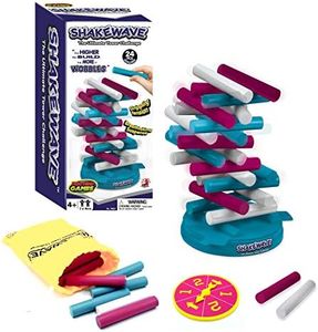 MUKIKIM Shakewave, Ultimate Stacking Blocks Game Challenge, Stack Rollers to Build Tower As High As Possible On Rotating Base Without Causing It to Collapse! Promotes Hand-Eye Coordination & Balance