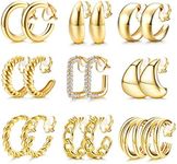 YADOCA 9 Pairs Gold Clip on Hoop Ea