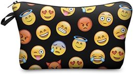 Mens Ladies Toiletry Bag Vanity case, make up, purse, pencil case, phone handbag, jewellery pouch NEW Emoji Black [009]