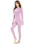 woolcano Womens 100% Merino Wool Base Layer Sets for Ski Lightweight Thermal Underwear Violet S