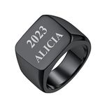 FindChic Customized Square Signet Rings Text Engraved Chunky Biker Band Seamless Ring Black Size 14 Punk Hip Hop Personalized Jewelry Gift for Men Dad Boyfriend