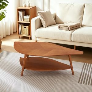 DURISEN Small Coffee Table with Storage,Unique Leaf Handcrafted Marquetry,Mid Century Modern Oval Wooden Coffee Table,Natural Oak Veneer, Solid Wood Legs,for Living Room,Apartment(Walnut)