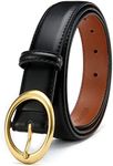 Womens Belts for Jeans, CR Womens Leather Belt with Gold Buckle, 1.15" Width Ladies Casual Belts for Jeans Pants Dress, Black, 33-34(Fit Pants 8)