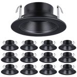 TORCHSTAR 12-Pack 4 Inch Recessed Light Black Baffle Trim, Full Metal, Ceiling Can Light Trim for 4 Inch Recessed Can, Fit Halo/Juno Remodel Recessed Housing for PAR16, PAR20, BR20