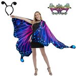 WhiteUniQoon Double-Sided Printing Butterfly Costume for Women, Halloween Costumes Adult Butterfly Wings for Women (#001)