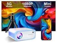 2024 Upgraded WiFi Mini Projector: 1080p Video Supported, 12000L, 5G/2.4G WiFi, Bluetooth 5.0, HiFi Speaker, Long-Life Lamp, Multi-Device Compatible - Create Your Portable Home Theater for Bedroom