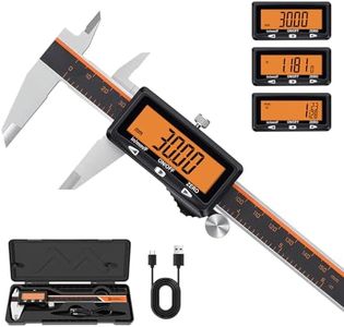 HARDELL Digital Caliper, Rechargeable Caliper Measuring Tool with Large Orange Screen, Stainless Steel Digital Micrometer with Auto-Off Feature -Inch/MM/Fraction for DIY/Household/3D-Printing