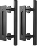 (2 Pack) Haritoft 12" Sliding Barn Door Handle Pull and Flush Hardware Set, Flat Back-Plate Design, Rustic Black