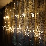 WISHWILL Star Curtain Lights,12 Stars 138 LED Twinkle Curtain Lights for Bedroom Fairy String Lights with 8 Lighting Modes Waterproof UL Certified for Indoor & Outdoor, Party, Christmas Decoration(Warm White)