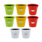 GREENON Plant Pot 4 Inch Small Multi Colour | Pack of 8 | Self Water Planter | UV Treated Gamla | Virgin Plastic Flower Pot | Color Outer Black Inner | 2 Red,2 White,2 Yellow,2 Green