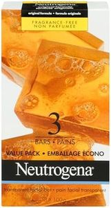 Neutrogena® Original Amber Bar Fragrance-Free Facial Cleansing Bar with Glycerin, Pure & Transparent Gentle Face Wash Bar Soap, Free of Harsh Detergents, & Dyes, Hypoallergenic, 100g, Pack of 3