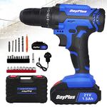 Cordless Drill Driver Kit, 21V Electric Drill Screwdriver Combi Set, Li-Ion Battery, Fast Charger, 25+1 Clutch, 45N.m Torque, Built in LED, for Drilling Walls, Bricks, Wood, Metal