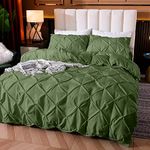 Cloud Fino Cotton 600 Thread Count, Luxurious Pleated Design Duvet Cover |1 Duvet Cover with 2 Pillow Shams 17" x 27"|Queen Bed Bed Sizes (Queen, Olive)