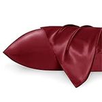 Bedsure Satin Pillowcase for Hair and Skin - Similar to Silk Pillowcase, Cooling Pillow Cases 2 Pack with Envelope Closure, Gifts for Women, Queen & Standard Size 50x75 cm, Winery Red