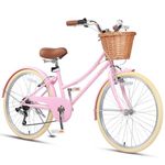 Glerc Missy 26" inch Girl Cruiser Youth Teen Woman Bike 6-Speed Teen Hybrid City Bicycle for Youth Ages 14 15 16 17 18 19 20 Years Old with Wicker Basket & Lightweight, Pink