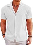 COOFANDY Men's Casual Button Down Shirts Short Sleeve Regular Fit Fashion Camp Beach Shirts Tops, All White, Medium