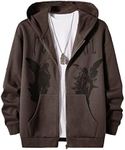 GORGLITTER Men's Letter Graphic Zip Up Hoodie Long Sleeve Drawstring Jacket Outerwear with Pockets Chocolate Brown Medium